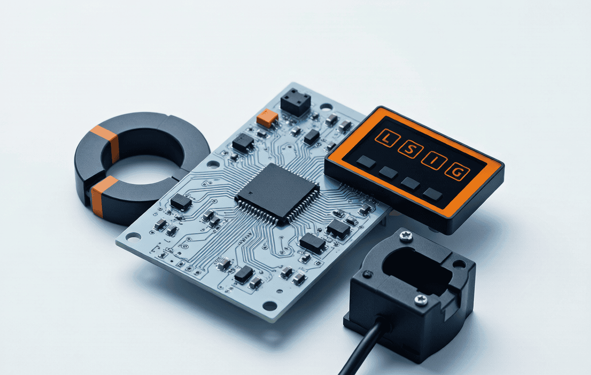 Electronic microprocessor trip unit with L S I G setting display and current sensors