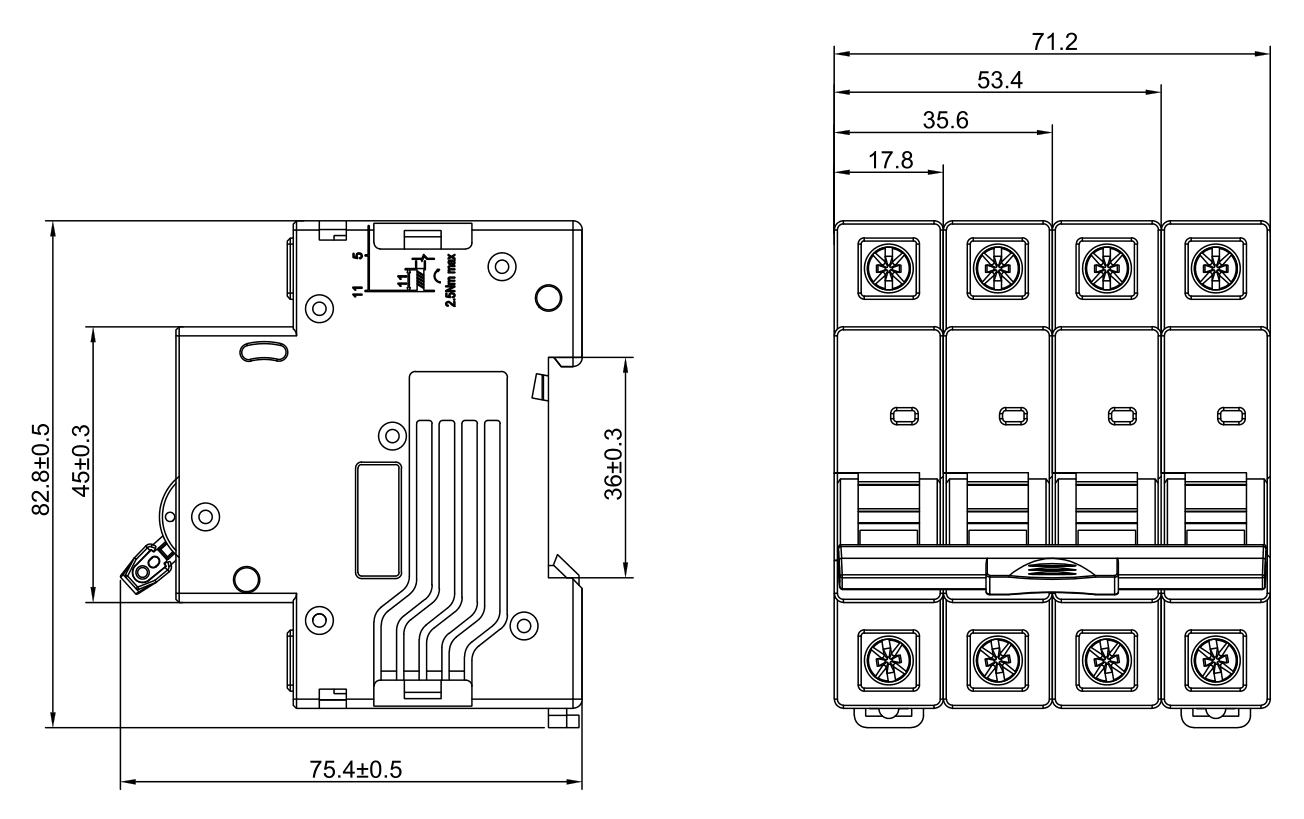 Miniature Circuit Breaker 6kA 63A KNB5-63M3 dimensions