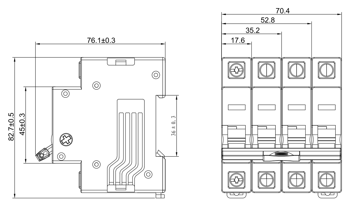 KNH5-125 Series 100A Electrical Circuit Isolation Switch dimensions