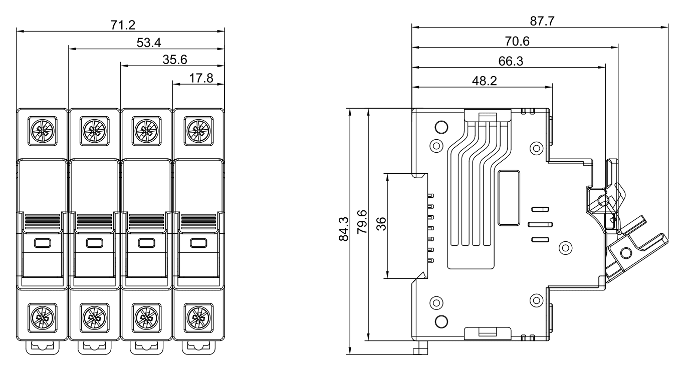KNRT-32 PV DC Fuse Holder 32A 1000V Solar DIN Rail dimensions